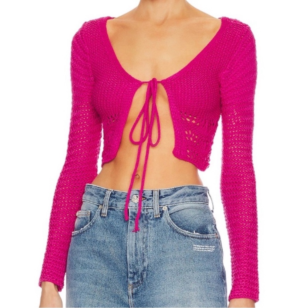 More to Come: Vibrant Pink Tie-Front Knit Crop Top